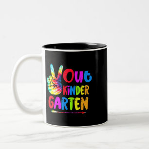 Tiende Dye Pap Kindergarten Afgelopen dag van de s Tweekleurige Koffiemok
