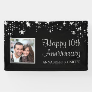 Tiende Jubileum Modern Silver Stars Foto zwart Spandoek