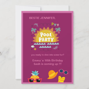 tiener bestie roze zwembad party splash verjaardag kaart
