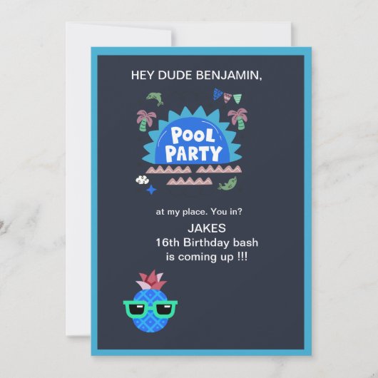 tiener dude pool party verjaardag plons kaart (Voorkant)