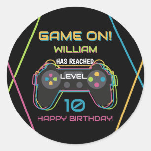Tiener Gamen Gamer Videospel Speler Neon Verjaarda Ronde Sticker