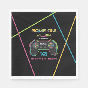 Tiener Gamen Gamer Videospel Speler Neon Verjaarda Servet
