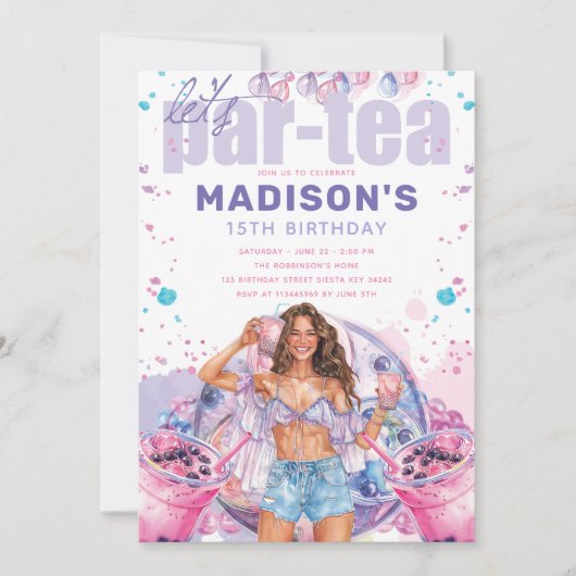Tiener Kleurrijke Boba Bubble Tea Verjaardag Kaart (Voorkant)