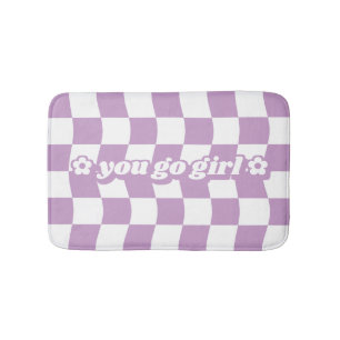 Tiener Meisje Paarse Wit Checkerboard Patroon Slog Badmat