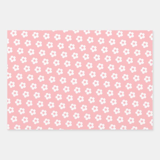 Tiener Meisje Pastel Roze Wit Wavy Geruite Bloem Inpakpapier Vel (Voorkant 2)