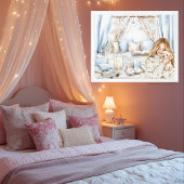 Tiener Meisje & Puppy in Gezellige Winter Blauwe S Poster