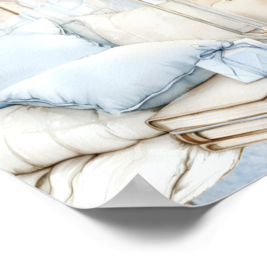 Tiener Meisje & Puppy in Gezellige Winter Blauwe S Poster (Hoek)