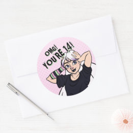 Tiener Meisje Roze Cartoon Punk 14e Verjaardag Ronde Sticker