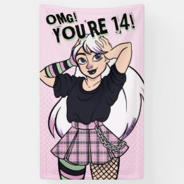 Tiener Meisje Roze Cartoon Punk 14e Verjaardag Spandoek