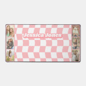 Tiener Meisje Roze Checkerboard Schattigee Fotocol Bureaumat (Voorkant)