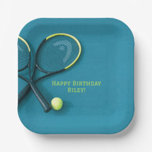 Tiener Verjaardag Cyaan Hof Rackets Tennisbal Papieren Bordje