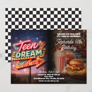 Tienerdroom Retro diner 50's stijl verjaardagsfees Kaart