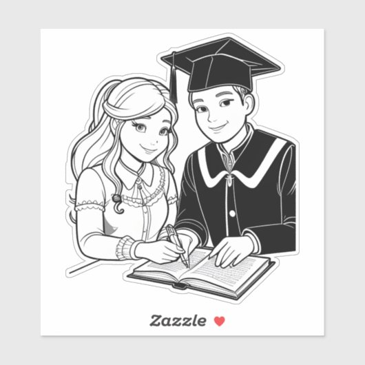 Tienerjongen en meisje studeren sticker (Vel)