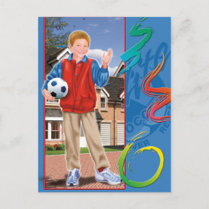 Tienerjongen met voetbal briefkaart