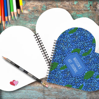 Tienerkunstenaar Blauwe Bloemmotief Hartvormig Notitieboek