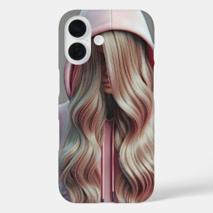 Tienermeisje verstopt zich achter lang blond haar iPhone 16 hoesje