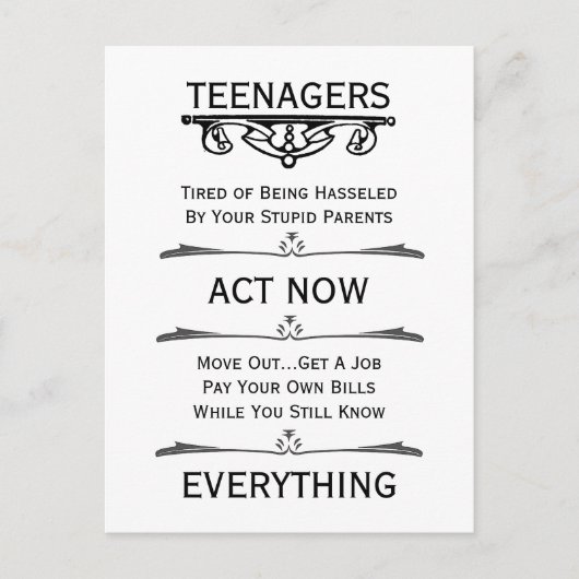 Tieners Act Now Briefkaart (Voorkant)