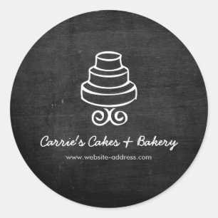  Tiered Cake Logo op Black Wood Bakkerij Ronde Sticker
