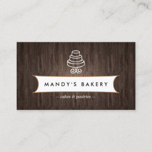 Tiered Cake Logo op bruin hout Visitekaartje