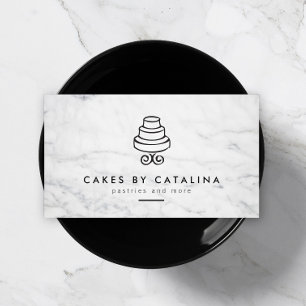 Tiered Cake Logo op witte marmeren bakkerij Visitekaartje