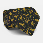 Ties à cravate noires avec dragons dorés (Roulé)