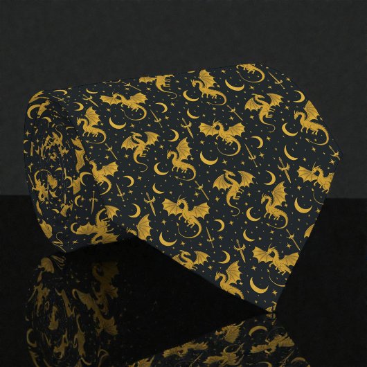 Ties à cravate noires avec dragons dorés