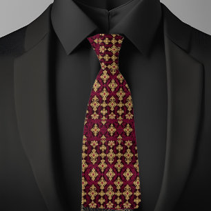 Ties met robijn en gouden patroon stropdas