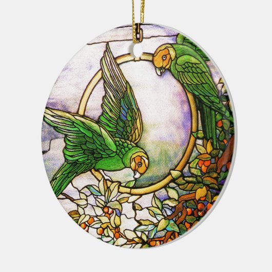 Tiffany Art Nouveau Glas in lood Parrots Ornament (Links)