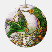 Tiffany Art Nouveau Glas in lood Parrots Ornament (Achterkant)