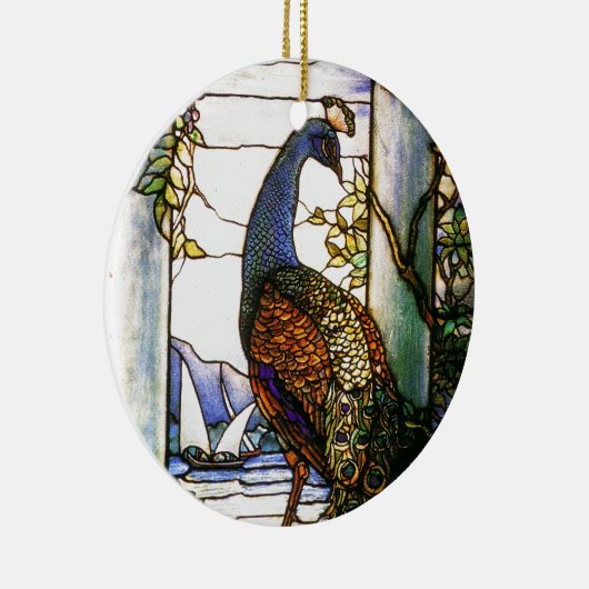 Tiffany Art Nouveau Glas in lood Peacock Ornament (Rechts)