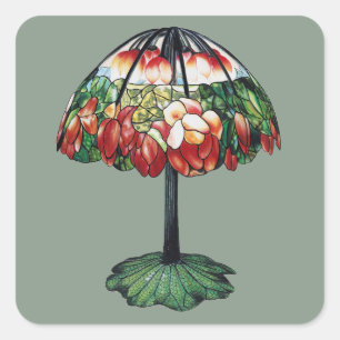 Tiffany Art Nouveau Rode Lotus Bloem Vierkante Sticker