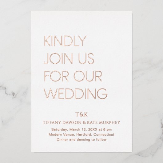Tiffany Bold Moderne bruiloft Folie Uitnodiging (Voorkant)