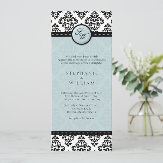 Tiffany Damask Monogramme Faire-part de mariage (Debout devant)