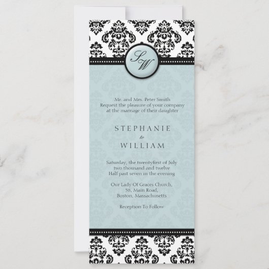 Tiffany Damask Monogramme Faire-part de mariage (Devant)