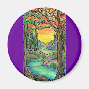 Tiffany Landscape Glas in lood Design ART! Magneet