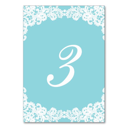 Tiffany/Mint blauwe elegante kant trouwtafel kaart (Achterkant)