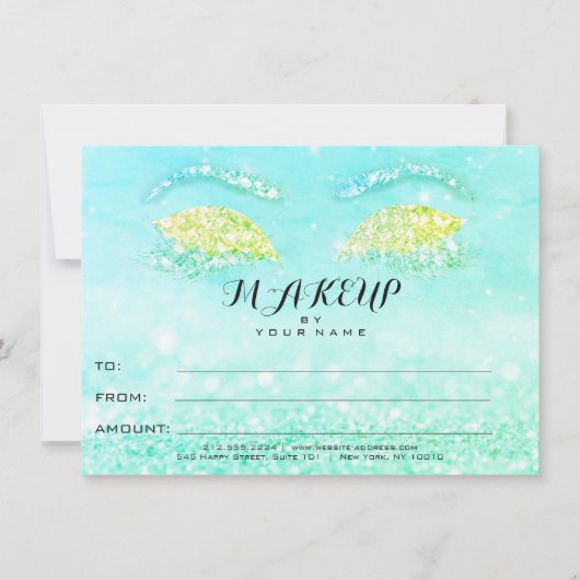Tiffany Mint Glitter Makeup Certificate Gift (Voorkant)