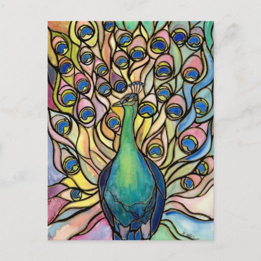 Tiffany Peacock Glas in lood stijl briefkaart (Voorkant)