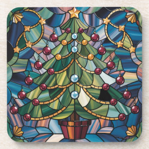 Tiffany-stijl Gebrandschilderde Kerstboom Bier Onderzetter