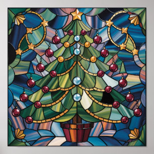 Tiffany-stijl Gebrandschilderde Kerstboom Poster