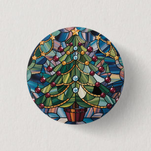 Tiffany-stijl Gebrandschilderde Kerstboom Ronde Button 3,2 Cm
