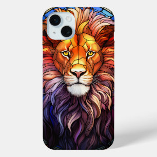 Tiffany-stijl Glas in lood Majestic Lion iPhone 15 Mini Hoesje