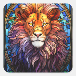 Tiffany-stijl Glas in lood Majestic Lion Vierkante Sticker