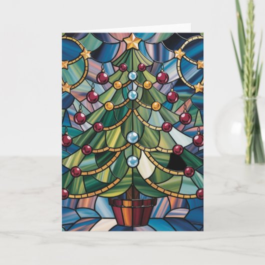 Tiffany-Style Stained Glass Christmas Tree Kaart (Voorkant)