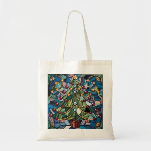 Tiffany-Style Stained Glass Christmas Tree Tote Bag (Voorkant)