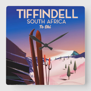 Tiffindell Zuid-Afrika Ski-poster Vierkante Klok