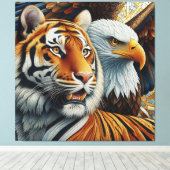 TIGER AND EAGLE, REALISTIC AND MOSAIC STYLE CANVAS AFDRUK (Insitu (Houten vloer))