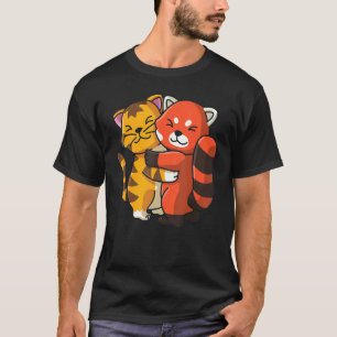 Tiger And Red Panda Cute Zoo Animals Hugging T-shirt