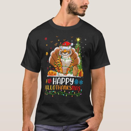 Tiger Animal Happy Tiger Hellothanksmas T-shirt (Voorkant)