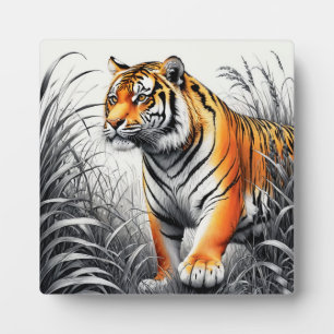 Tiger Art Kleur Gedeeltelijke Zwart Wit Tekening Fotoplaat